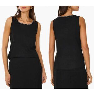 NWT New Vince Camuto Whipstitch Sleeveless Black Sweater Top Size L